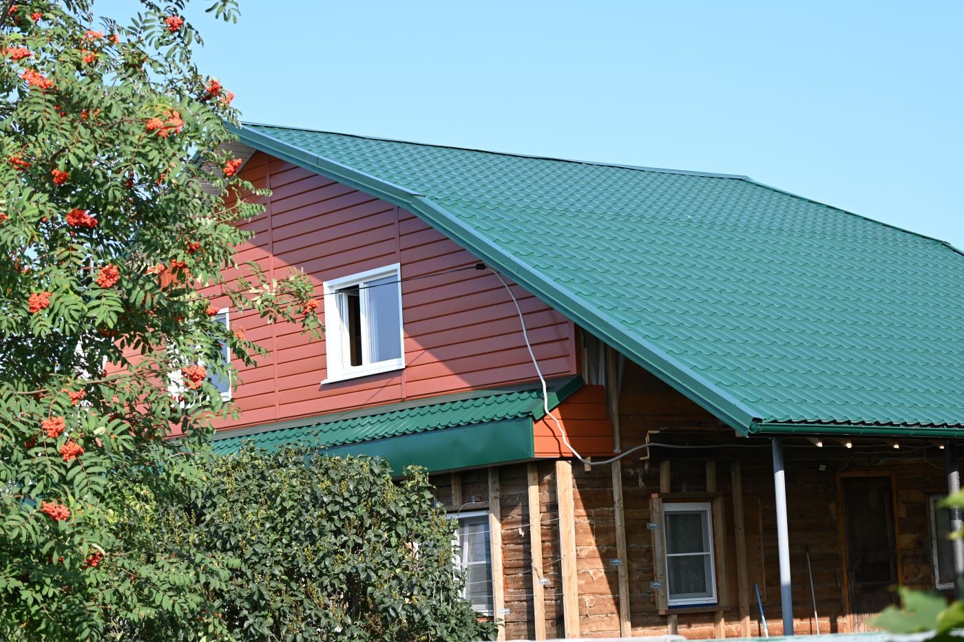 Metal tiles on the roof.